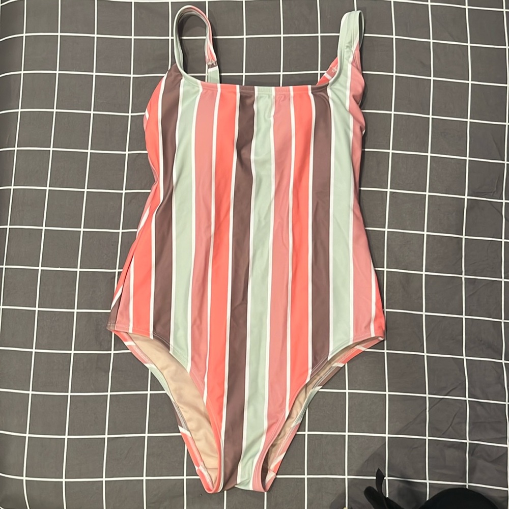 Kana Sol - Striped multi color one piece cupped bathing suit. Size S.